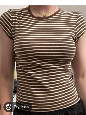 Brandy Melville Brown Striped Hailee Tee